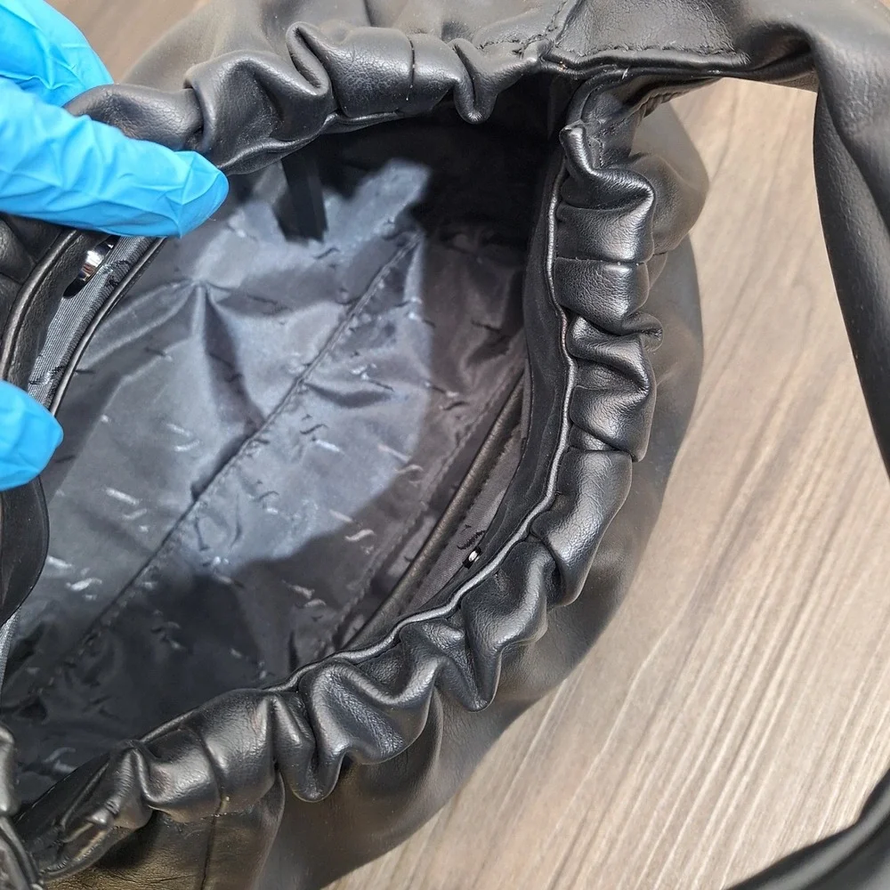 Simply Vera Vera Wang Black Ruched Faux Leather Hobo Bag‎ SV Logo Handbag